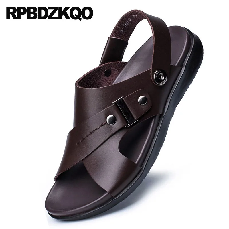 45 Dedo Agua Alça Homens 2018 De Tamanho Couro Preto marrom Moda Sandálias À Sapatos 46 Verão Prova Praia Aberto D'água Castanho Runway Italiano Desenhista ECwqrx0SC