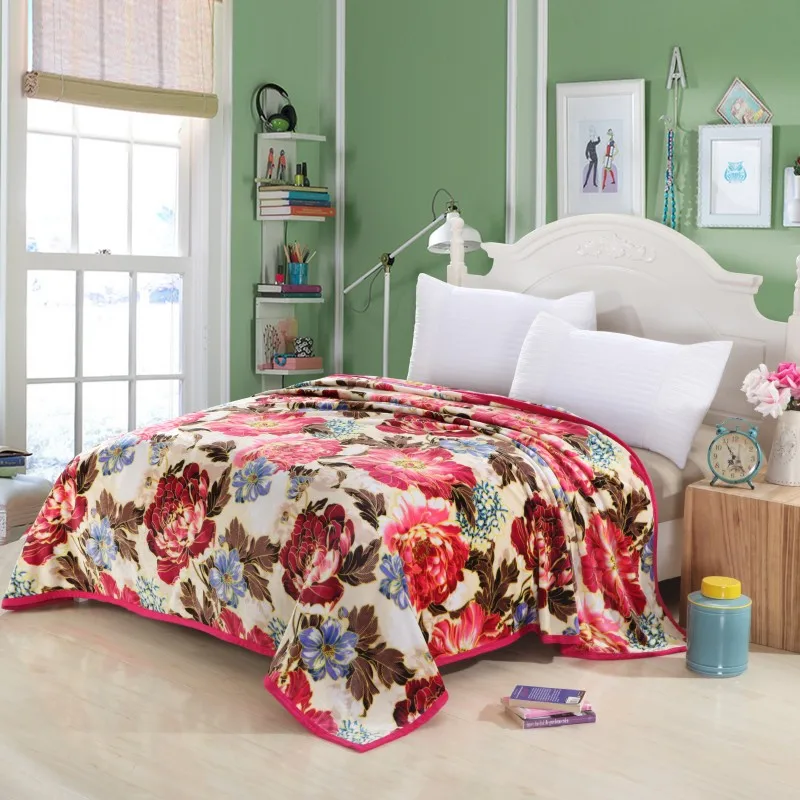Vintage Blossom Peony Flowers Microplush Soft Warm Faux Mink Flannel Fleece Blanket Throws Bedsheet Twin/Full/Queen/King Size | Дом и сад