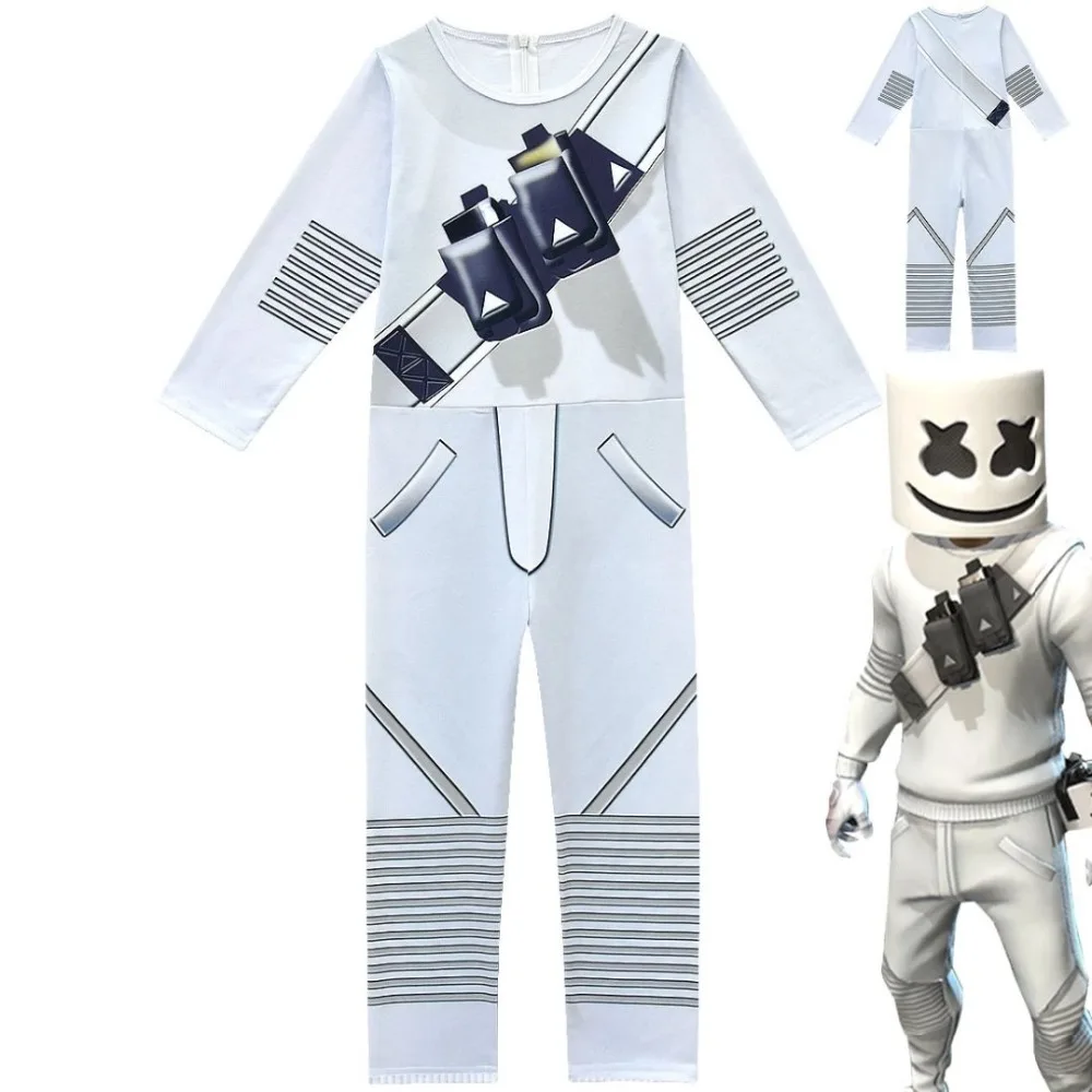 

DJ Marshmello Mask Kids Jumpsuit Game Battle Royale Marshmello Cosplay Costume Halloween Masquerade Costumes For Kids Bodysuit
