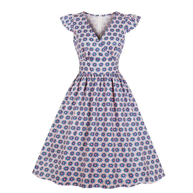 

Summer Chic Floral Print Retro Dress Women A Line Pink Sweet School Vintage 50s Elegant Casual Holiday Fashion Blue Midi Dresses