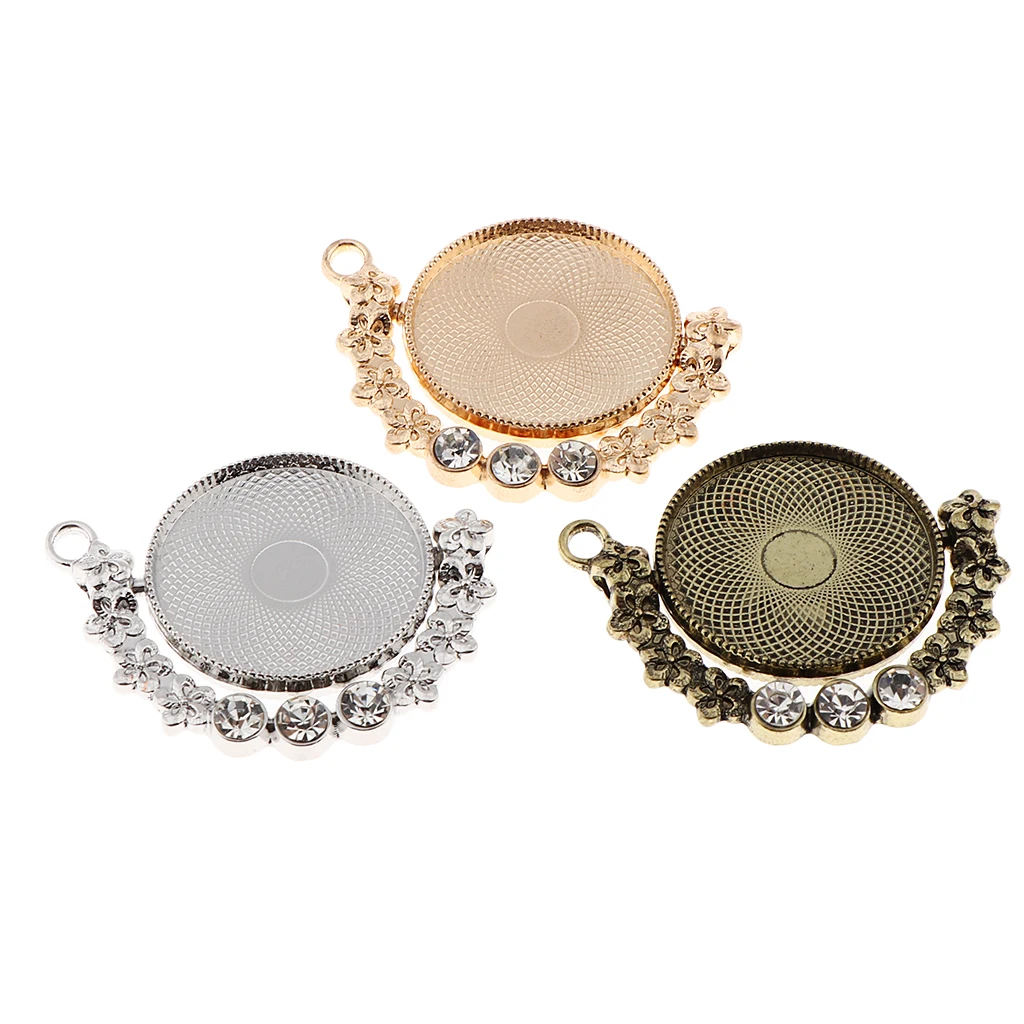 3pcs diamante alloy rotatable cabochon Base Charms pendants tray 25mm