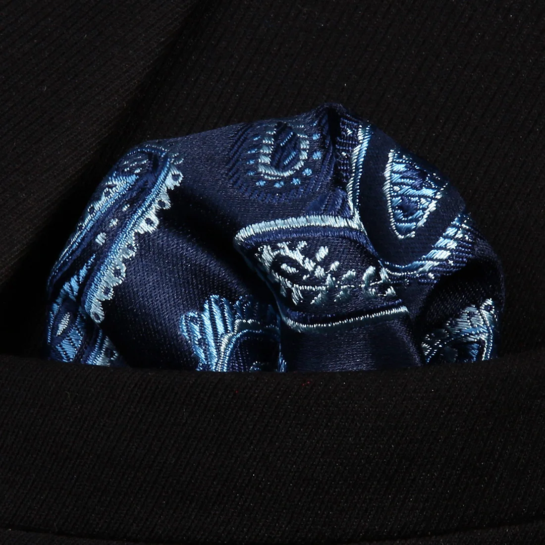 HZP09B Navy Blue Paisley Men Silk Party Handkerchief Pocket Square