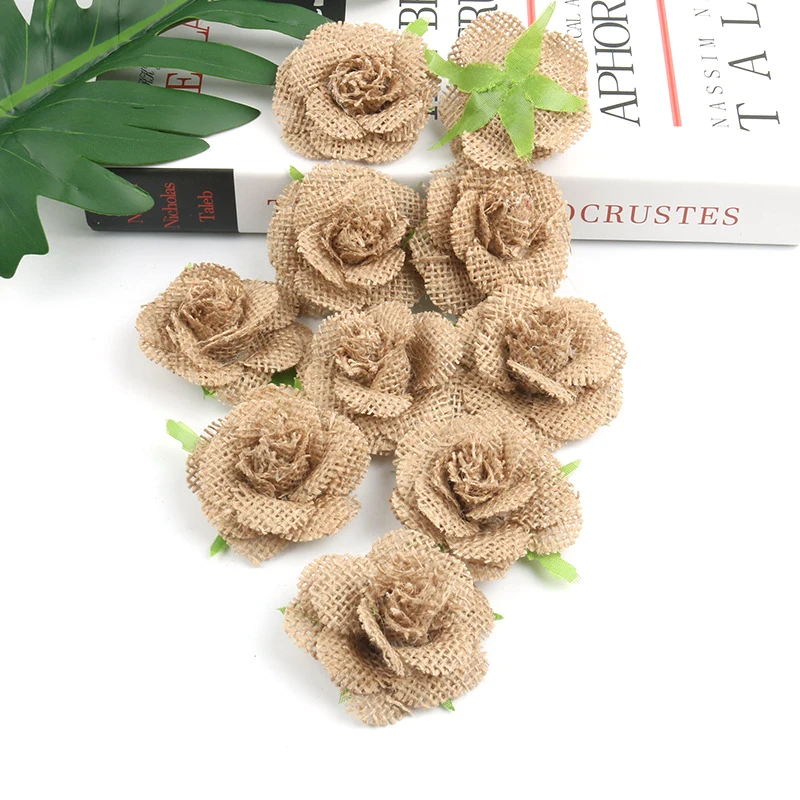 

Pack of 100 6cm Handmade Natural Jute Rose Burlap Hessian Flower DIY Craft Vintage Favor Rustic Wedding Party Decor Wholesale