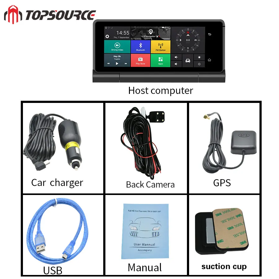 Автомобильный gps навигатор TOPSOURCE 4G Android 5 1 Bluetooth ROM 16 ГБ ОЗУ Гб Full HD 1080P