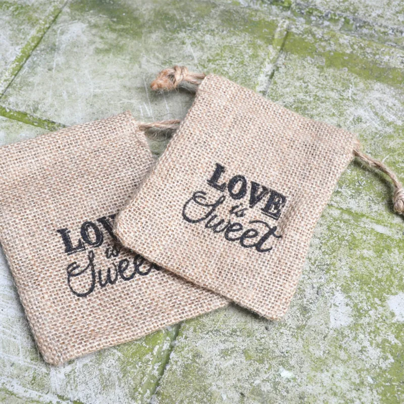 LOVE is Sweet джутовый Подарочный пакет 10 5x14 5 см льняной мешок с кулиской Подарочные