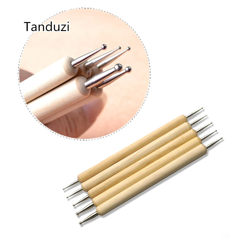 

Tanduzi 5PCS Ball Stylus Polymer Clay Pottery Ceramics Sculpting Modeling Tools Wooden Handle Clay Tools Nail Point Drill Pens