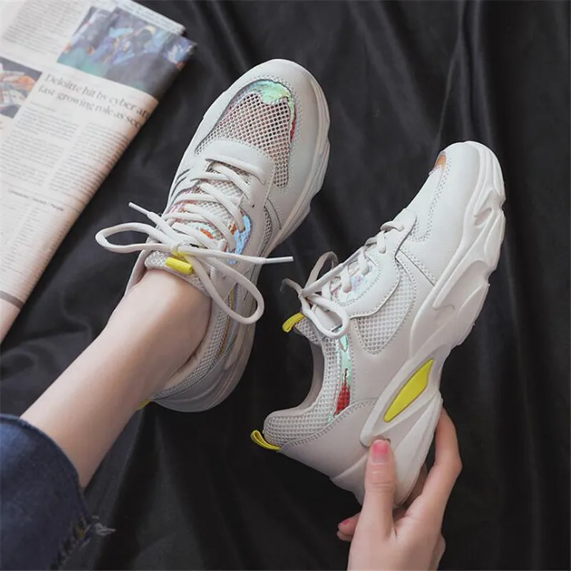 

summer sneakers fashion women shoes pink white shoes lace-up mesh casual women sneakers