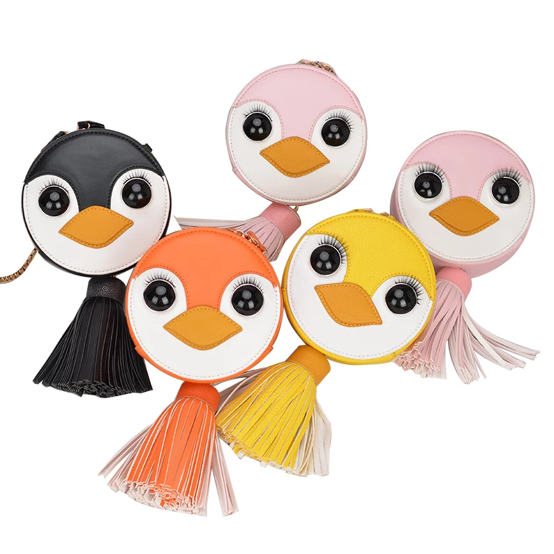 

New Female Bag Creative Animal Pattern Penguin Stitching Contrast Color Small Round Bag Korean Tassel Chain Bag Shoulder Slung