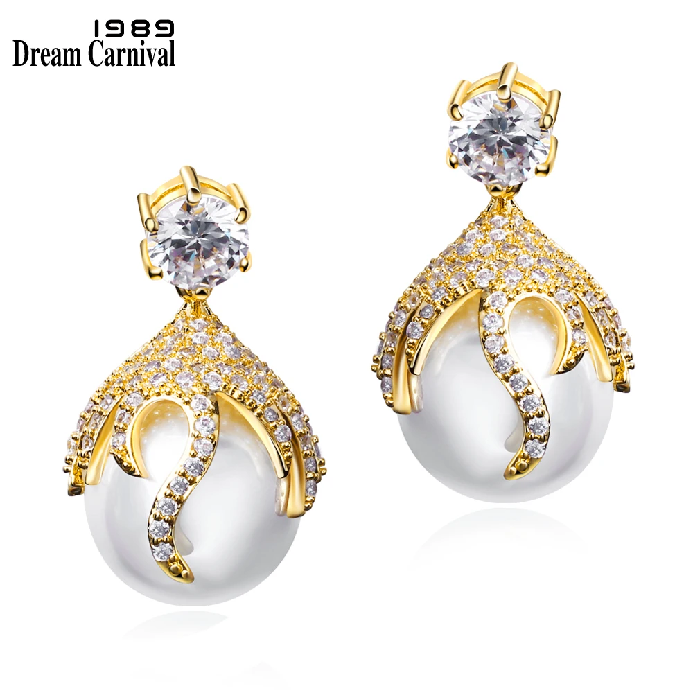 DreamCarnival1989 Роскошные милые серьги для женщин с жемчугом букле d'oreille femme родиевое