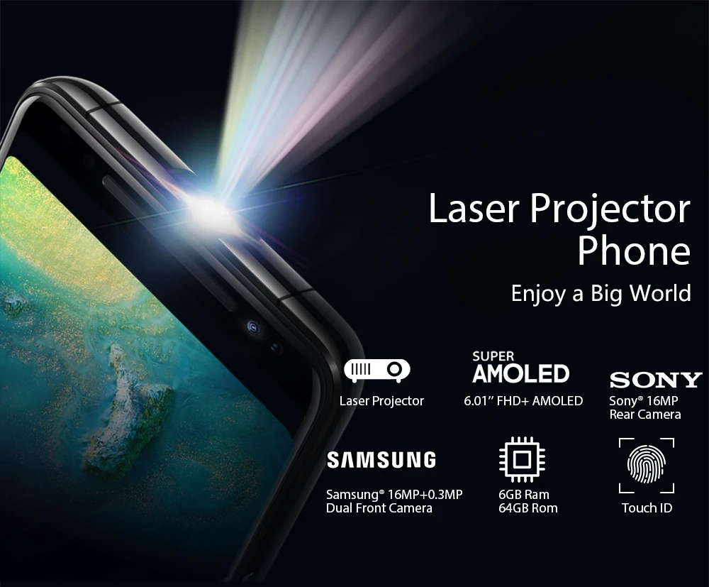 Blackview MAX 1 MT6763T Android 8,1 мобильный телефон Мини проектор передвижной домашний кинотеатр 6 ГБ + 64 ГБ NFC OTG LTE 6,01 ''смартфон MAX1