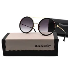 ReeXunky, круглые солнцезащитные очки для женщин, Двойные Лучи, металлическая оправа, Ретро стиль, солнцезащитные очки, классический дизайн, подходят ко всему, зеркальные оттенки, козырек, Oculos Top