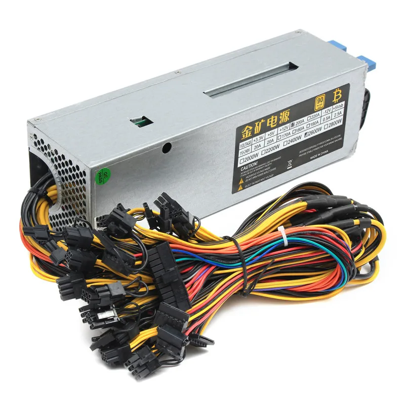 

S7 S9 2600W PC Mining Power Supply 12GPU 24pin 12V 220A For Eth Rig Ethereum BTC Bitcoin Coin Miner 90+ Gold