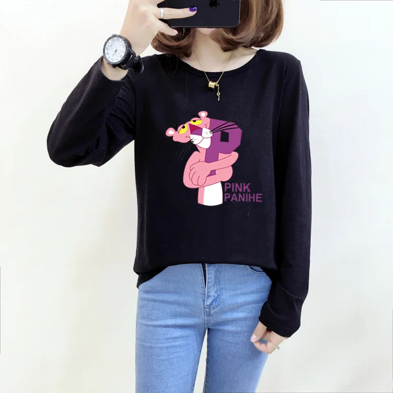 

Dreamlikelin Casual Spring Autumn Long Sleeve T shirt Women Pink Panther Harajuku Woman Tee Tops