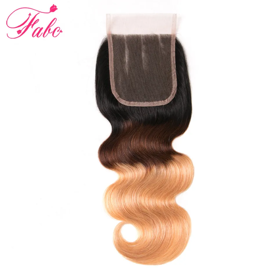 Fabc Hair Ombre Brazilian Body Wave Human Hair Lace Closure 4x4 Ombre Human Hair 3 Tone Non-Remy Three Part 1b/4/27 color body-wave