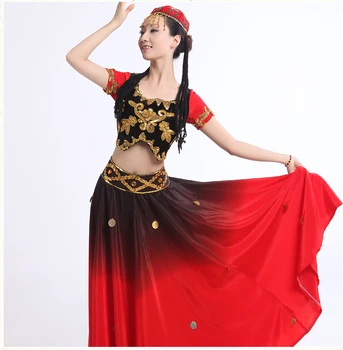 

New big swing Uighur costumes minority dance costumes Chinese folk dance wear ethnic dance costumes performance wear