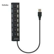 Kebidu Usb 2,0 Внешний адаптер Мощность 7 Порты светодиодным индикатором 5 Гбит/с вкл/выкл переключатель для портативных ПК Windows Xp Win7/8, Mac Os