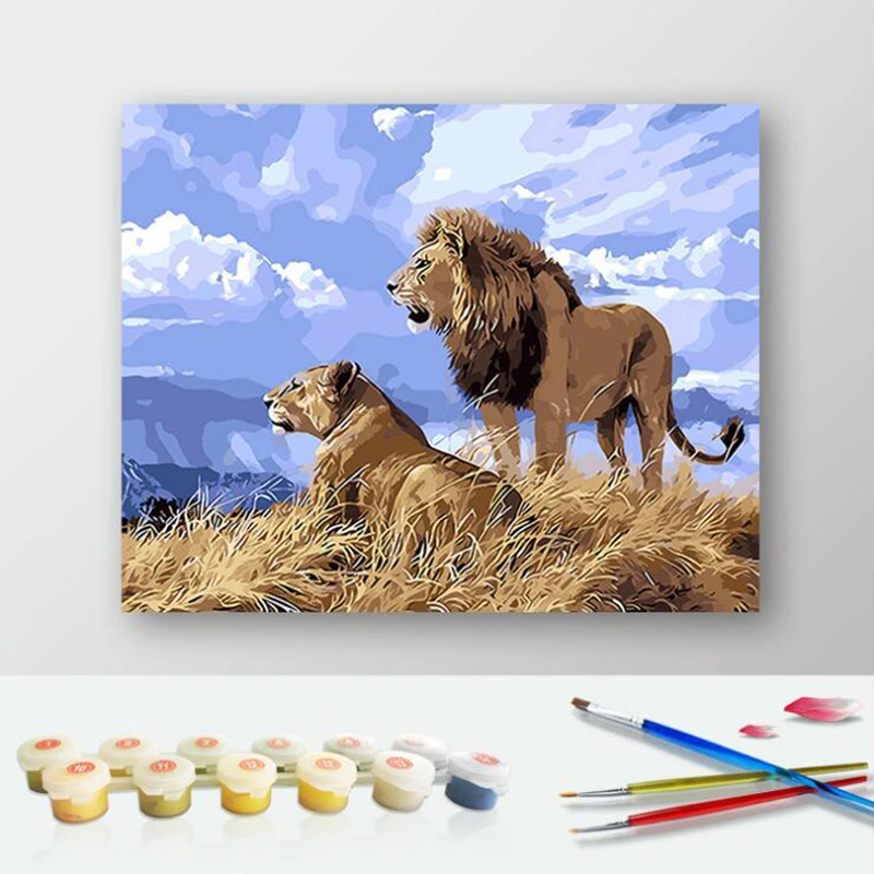 The Lion Animal DIY Painting By Numbers Kits Coloring Oil Painting On