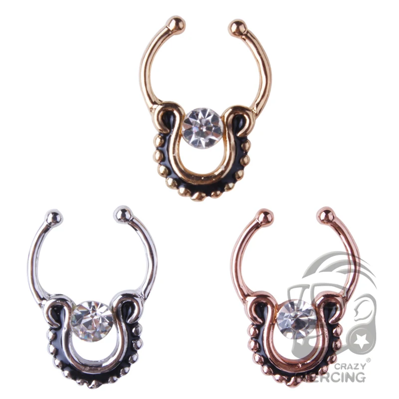

2015 Hoop Nose Ring Fake Septum Clicker Nose Piercing Ring Fashion With 2 FAKE Clip Hoop