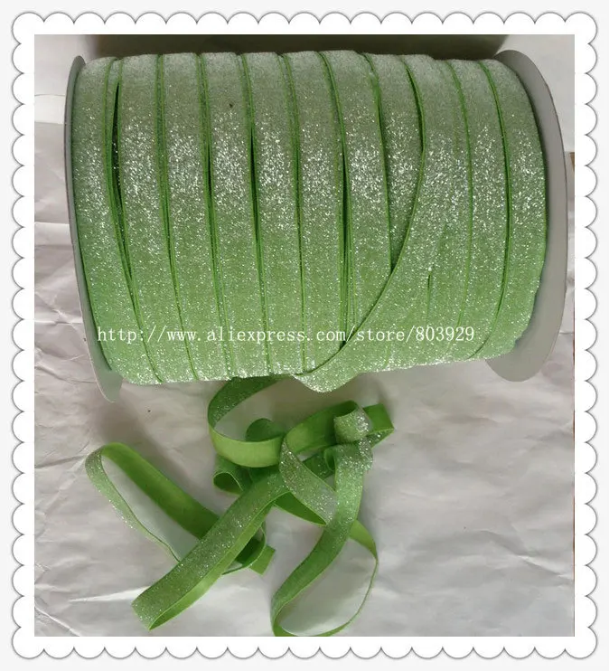 50yards lot Non stretch 1 5 Frosted Jasmine Green Glitter Ribbon