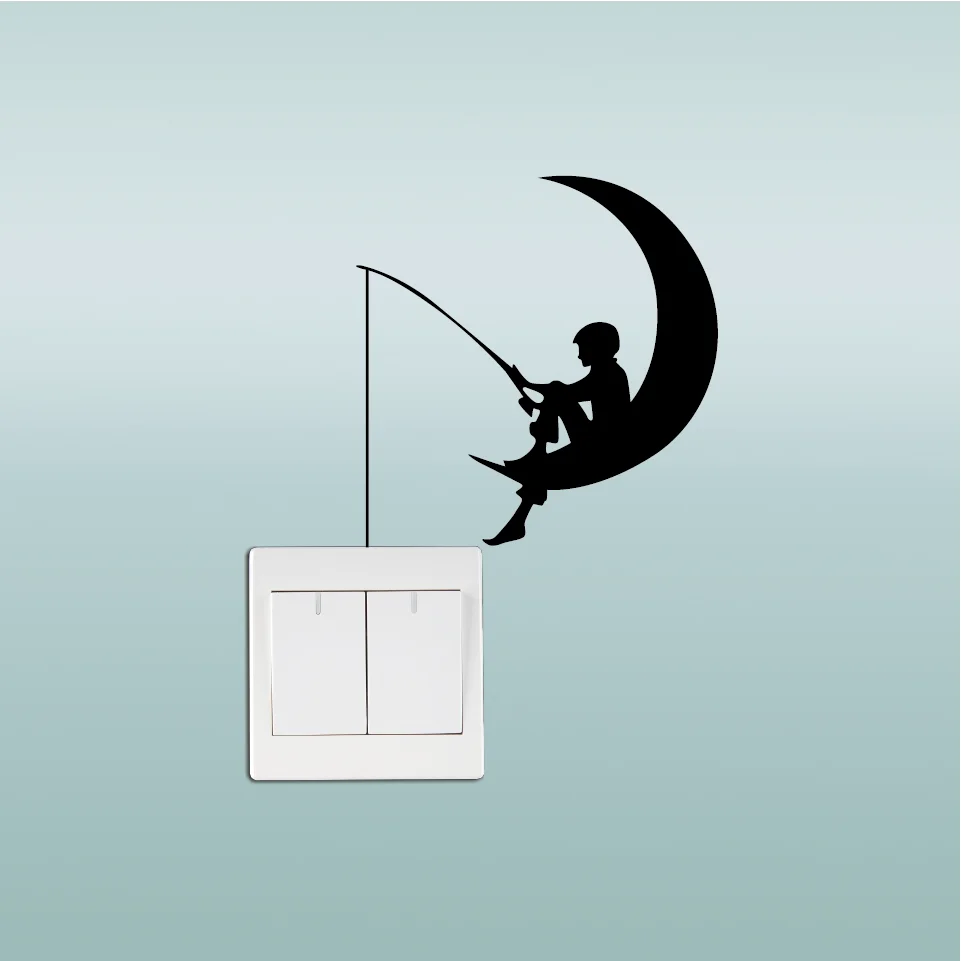 Fisherman Fishing Moon Vinyl Switch Sticker for Kids Room Bedroom Home Decor Fisherman Fishing Moon Vinyl Switch Sticker for Kids Room Bedroom Home Decor