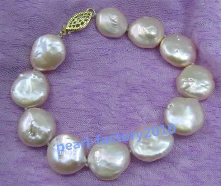 

NATURAL 15-14MM SOUTH SEA GENUINE pink PEARL BRACELET 14K GOLD CLASP 42%