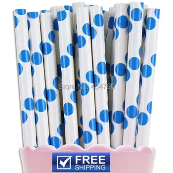 

200pcs Blue Polka Dot Paper Drinking Straws,Retro Blue and White Cake Pop Sticks,Holiday Party Supplies Decorations