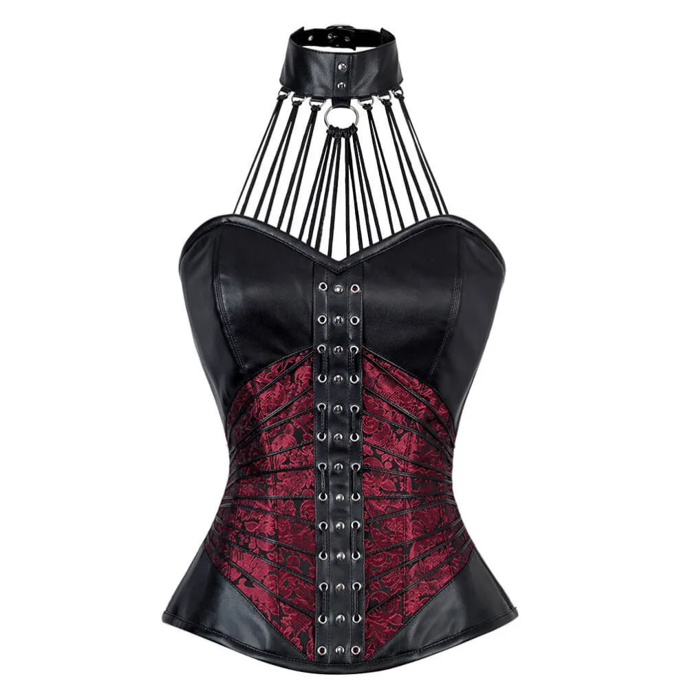 

Vocole Women Sexy Gothic Steampunk Black Leather Corset and Bustier Halter Oberbust Burlesque Corselet