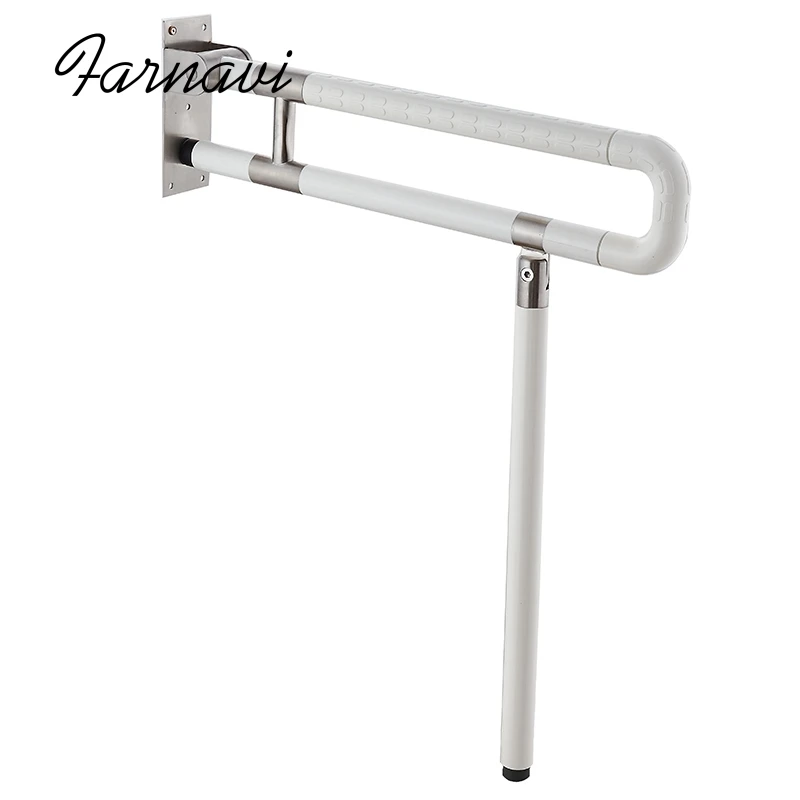 Toilet Fold Up Handrail with Leg Support Wall Mount Bathroom Anti Slip