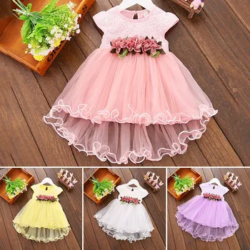 Cute Baby Girls Summer Floral Dress Princess Party Tulle Flower Dresses Toddler Infant Girls Mesh Tutu Dress 0-3Y Clothing 1