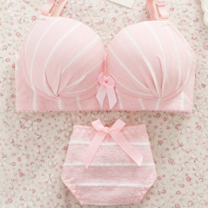 2pcs Teenage Girl Bras Sets Young Girl Without Steel Stripe