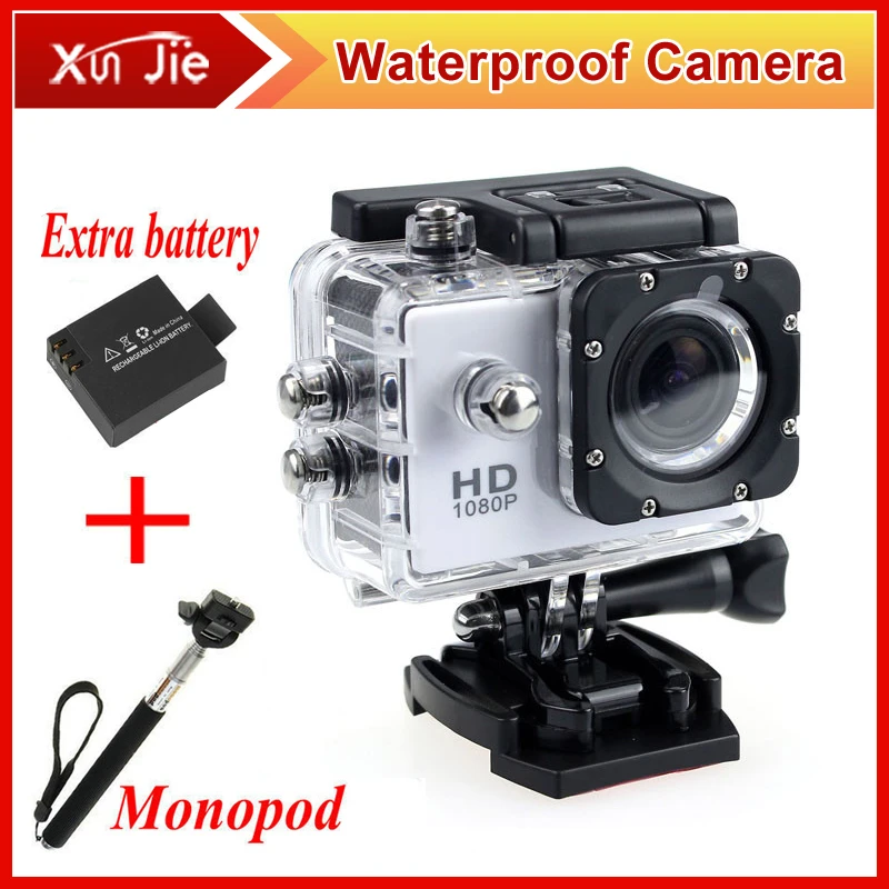 Mejor venta SJ4000 Cámara GoPro mini Action hero 4, cámara deportiva 10080P de Full HD resistente al agua con videocámara + pieza extra batería + monopod|camcorder retailers|camcorder memorycamcorder - AliExpress