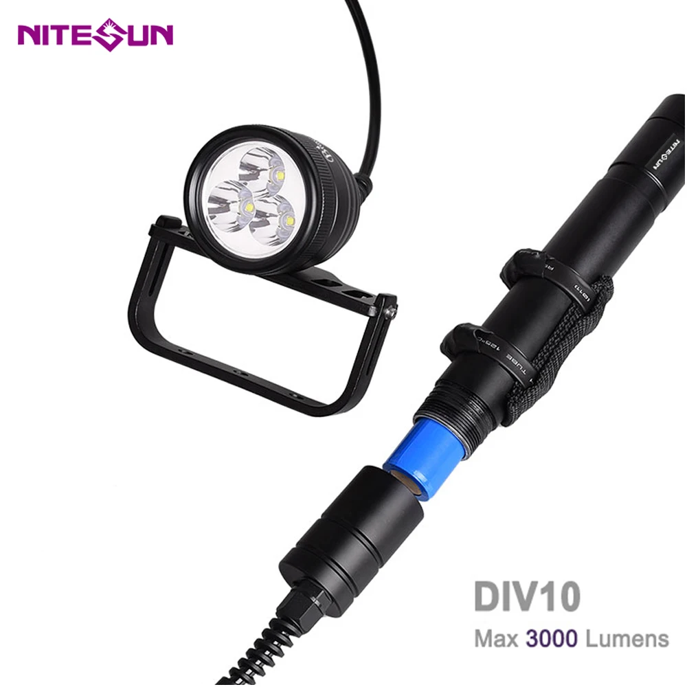 NITESUN DIV10 фонарь для дайвинга 3* CREE XM-L2 U4 LEDs max 3000лм подводный 200 м Водонепроницаемый подводный фонарик с батареями