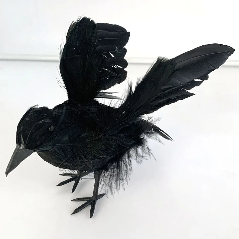 Halloween Artificial Feathered Crows Raven Model Party Props Garden Yard Decoration
