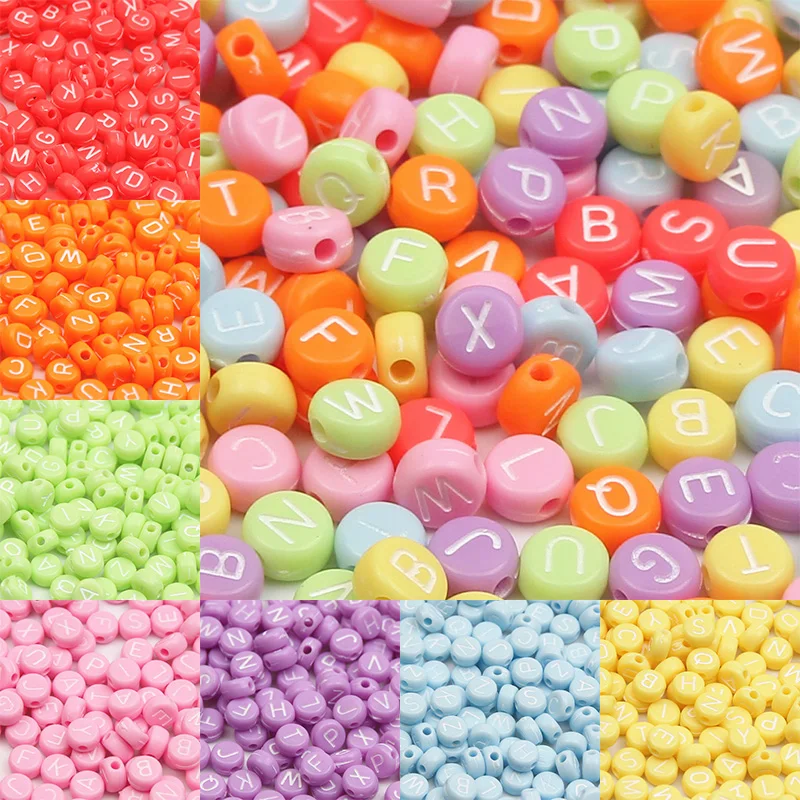 Kit Manualidades Letras Nombres 100 Cuentas Acrílicas De Alfabeto Blancas 7mm - Planas, Redondas, Letras A-Z, Ideales Para Manualidades Abalorios Letras Manualidades