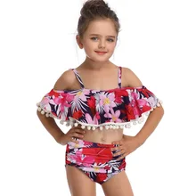 Купальный костюм для девочек; комплект бикини из двух предметов; купальный костюм с высокой талией