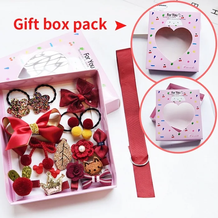 Gift Box-Wine Raindo 18 шт./кор. дети милые женские аксессуары для волос комплект ткани для младенцев с цветочным узором и бантом, заколки для волос для девочек, повязка на голову в подарок - Цвет: Gift Box-Wine