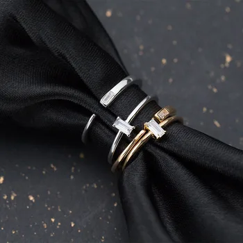 

MloveAcc Christmas Gift Cubic Zircon Open Ring Female 925 Sterling Silver Finger Rings for Women Party Wedding Jewelry