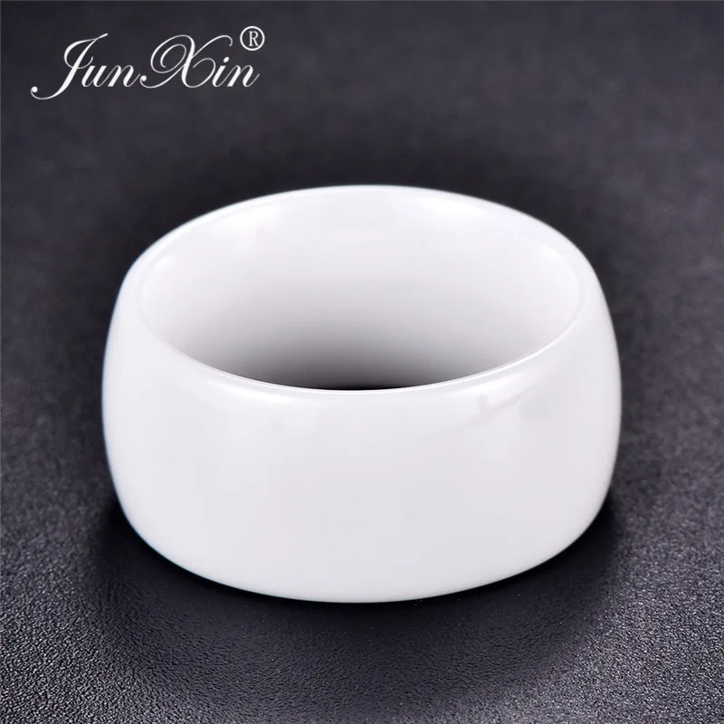 JUNXIN 2019 New Fashion Blue White Wide Ceramic Rings For Women Men Smooth Round Wedding Rings For Couples Minimalist Jewelry