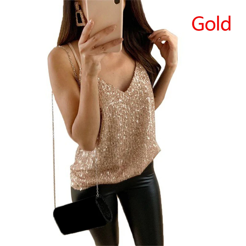 

Women Shinny Knitted Glitter Tanks Spaghetti Tops Sexy Slim Female V-Neck Camisoles Sleeveless Bling Club party Bodycon Vest 5XL