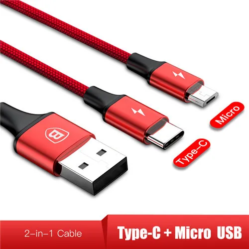 Baseus 3в1 2в1 USB кабель для iPhone X 8 7 6 кабель Micro usb type C кабель для samsung S9 S8 кабель быстрой зарядки 3A шнур зарядного устройства - Цвет: TM Red