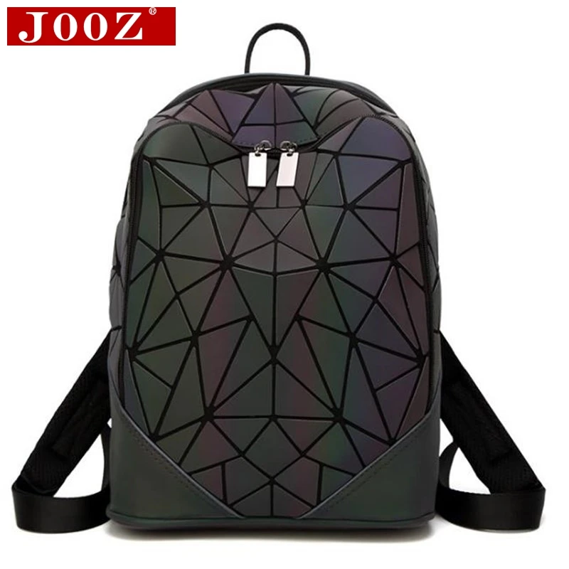 JOOZ أزياء النساء على ظهره PVC هندسية مضيئة على ظهره 2019 جديد السفر أكياس للمدرسة حزمة الثلاثية الأبعاد الظهر