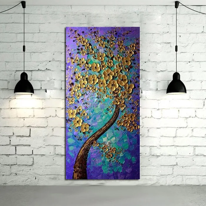 

Handpainted Abstract Money TreeOil Paintings On Canvas Golden Tree Hang Wall Picture Modern Abstract Decor Free Shipping Art