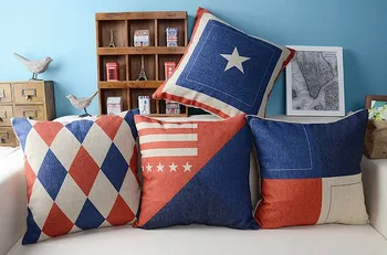 

England Stars Stripes Geometry Cushion ,Linen Lattice Pillow Office cafe car sofa cushions cotton Cushion 45*45cm