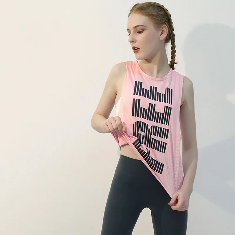 

Korean version of fitness running fashion breathable and quick-drying mesh letter print T-shirt ladies yoga vest