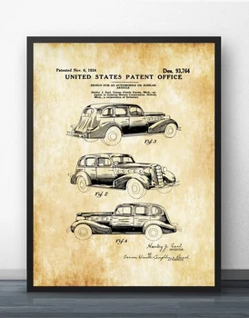 

1934 LaSalle Automobile Patent Blueprint Wall Art Paint Wall Decor Canvas Prints Canvas Art Poster Oil Paintings No Frame