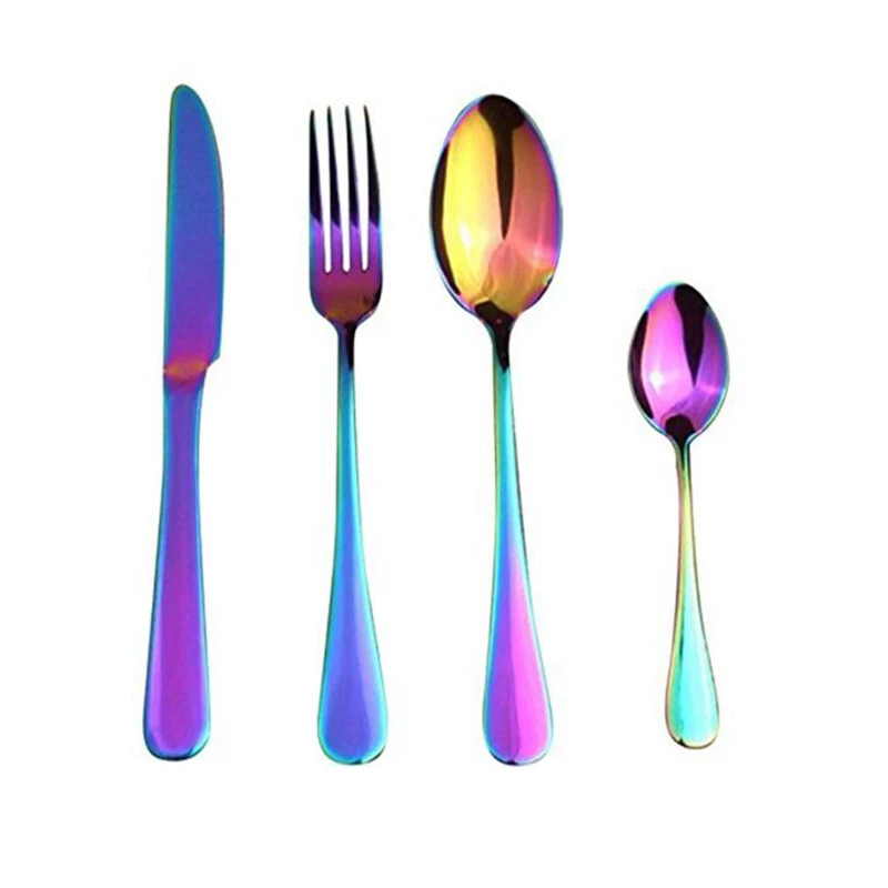 

4 Pieces / Set Colorful Stainless Steel Bowl Dishware Western Tableware Knife Fork Spoon Coffee Cutlery Set
