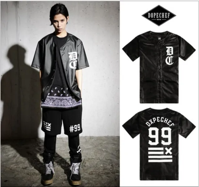 2015 t shirt men t shirt hip hop faux leather baseball jersey tshirt