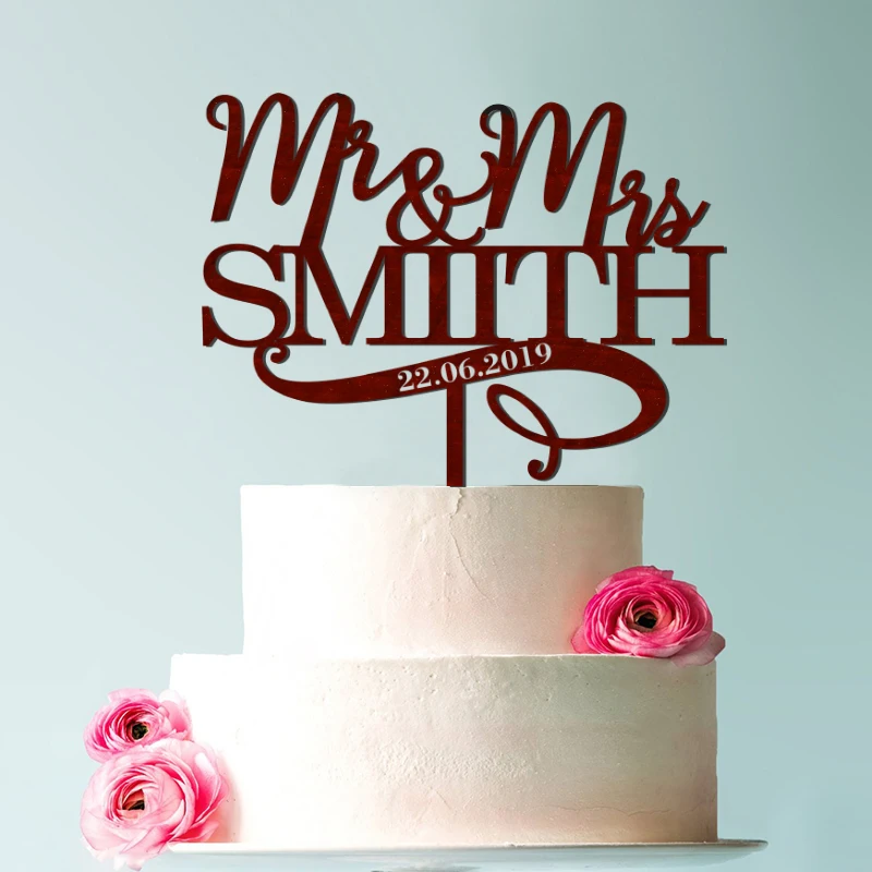 Customized wooden acrylic wedding cake topper with love date Personalized 