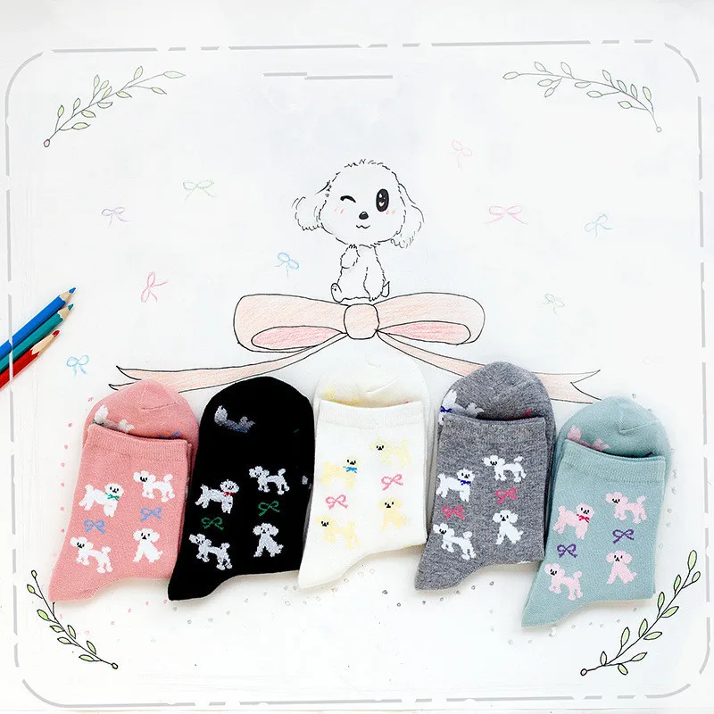 

2017 New Harajuku Cartoon Animal Cute Poodle Pattern Cotton Women Socks Creative Japanese Novelty Easter Kawaii Funny Happy Sox