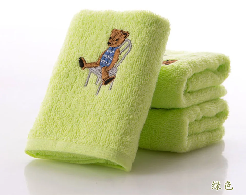Чистый хлопок, детское маленькое полотенце с вышитым медведем из мультфильма, мягкий и удобный банный платок